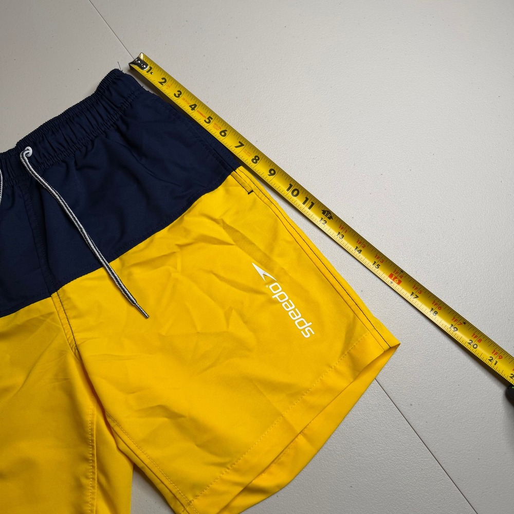 Speedo Mens Small Swim Trunks Navy Blue Yellow Colorblock Mesh Lined - Picture 8 of 12